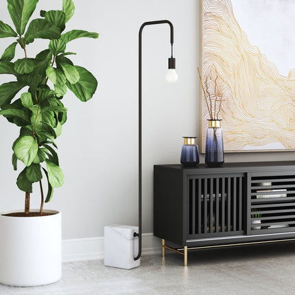 59" Black And White Marble And Steel LED Floor Lamp