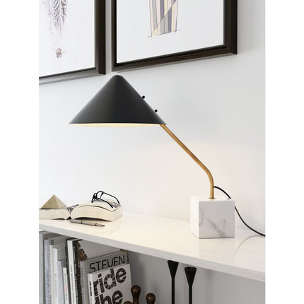 52" White Metal Bedside Table Lamp With Black Cone Shade