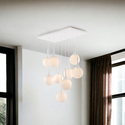 White Shaded Nine Light Metal Dimmable Ceiling Light