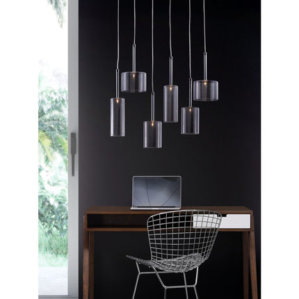 Silver Kitchen Island Six Light Metal LED Ceiling Light With Shades
