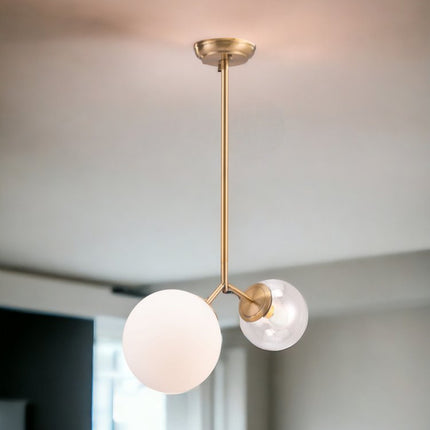 Gold Shaded Two Light Metal Dimmable Ceiling Light With White Shades