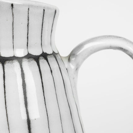 13" Black And White Ceramic Cylinder Jug Vase With Sculptural Details
