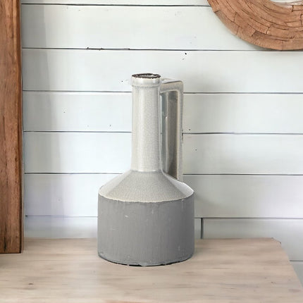 9" Gray And White Cylinder Ceramic Urns Jars