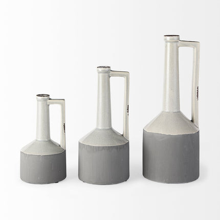 13" Gray And White Cylinder Ceramic Urns Jars