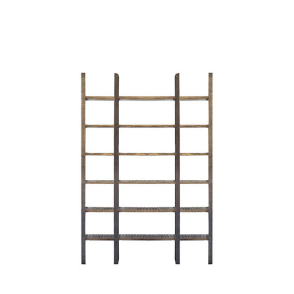 Brown Iron and Solid Wood Six Tier Bookcase