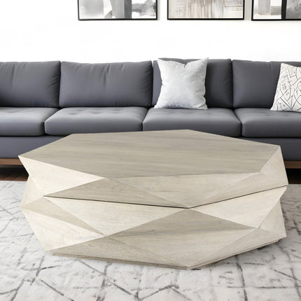 48" Natural Solid Wood Hexagon Lift Top Solid Coffee Table