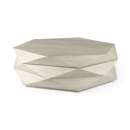 48" Natural Solid Wood Hexagon Lift Top Solid Coffee Table