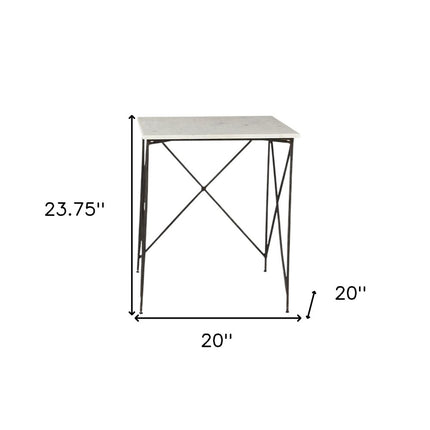 Set of Two White and Black Marble and Metal Square Nested Tables