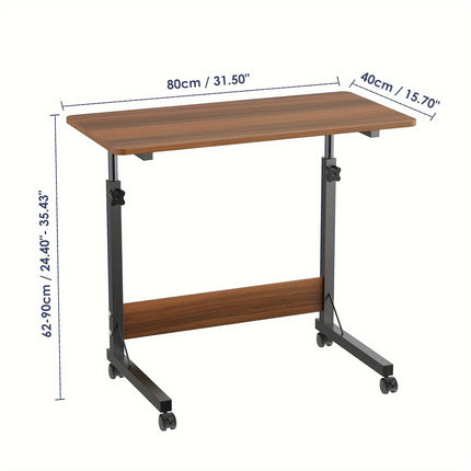 Adjustable Height Rolling Computer Desk with Wheels - 80.01cm x 39.24cm Compact Mobile Workstation