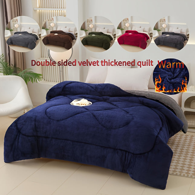 Thickened three-layer warm quilt, pure color surface fluffy, can be heated immediately