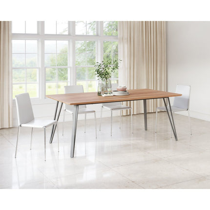 79" Brown and Gray Wood and Steel Dining Table