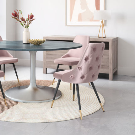 Set of Two Tufted Pink And Black Upholstered Velvet Windsor Back Dining Side Chairs