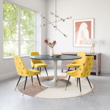 Set of Two Tufted Yellow And Black Upholstered Velvet Windsor Back Dining Side Chairs
