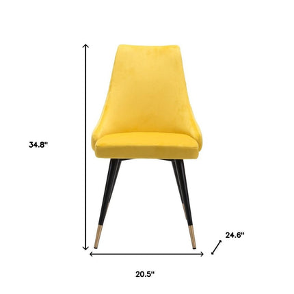 Set of Two Tufted Yellow And Black Upholstered Velvet Windsor Back Dining Side Chairs