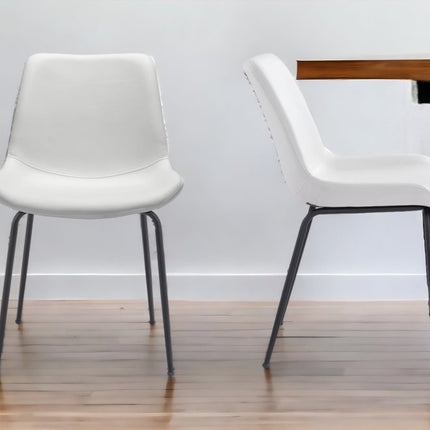 Set of Two White And Black Upholstered Faux Leather Dining Side Chairs