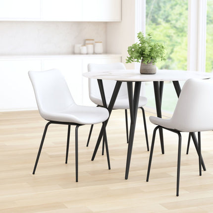 Set of Two White And Black Upholstered Faux Leather Dining Side Chairs