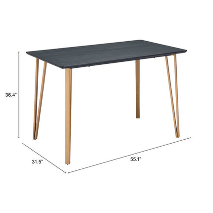 55" Black And Gold Wood And Steel Counter Height Dining Table