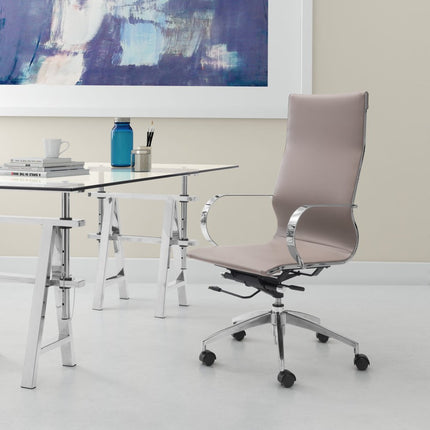 Taupe and Silver Adjustable Swivel Faux Leather Rolling Conference Office Chair
