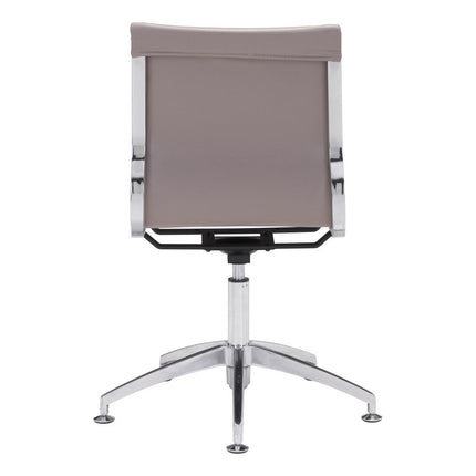 Taupe and Silver Swivel Faux Leather Conference Office Chair