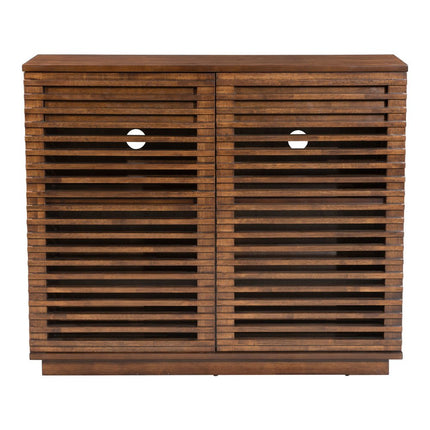 42" Walnut Wood Accent Cabinet With Three Shelves And Two Drawers