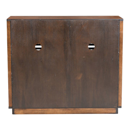 42" Walnut Wood Accent Cabinet With Three Shelves And Two Drawers