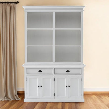 87" White Solid Wood Adjustable Four Tier Bookcase