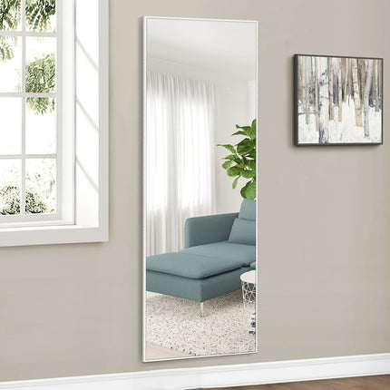 64" Silver Metal Wall Mounted And Freestanding Framed Accent Mirror