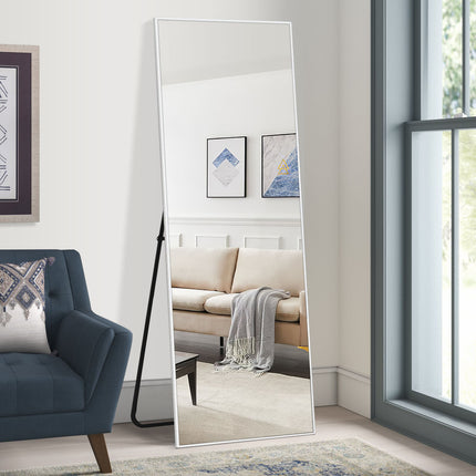 64" Silver Metal Wall Mounted And Freestanding Framed Accent Mirror