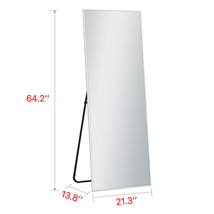 64" Silver Metal Wall Mounted And Freestanding Framed Accent Mirror