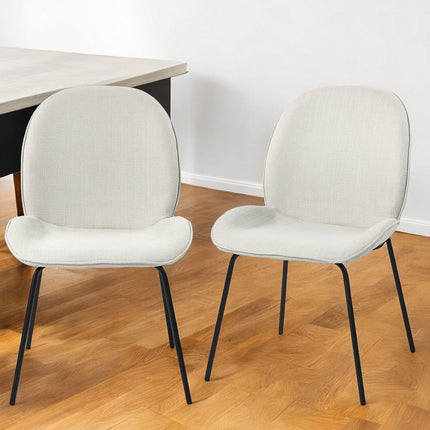 Set of Two White and Black Upholstered Fabric Dining Side Chairs