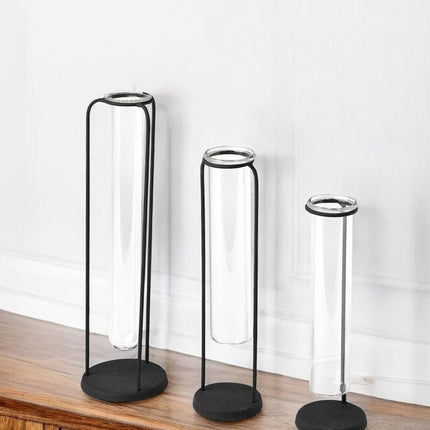 Set of Three Black Abstract Cylinder Metal Table Vase