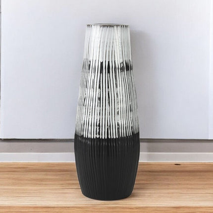 19" Black Gray And White Abstract Cylinder Ceramic Table Vase