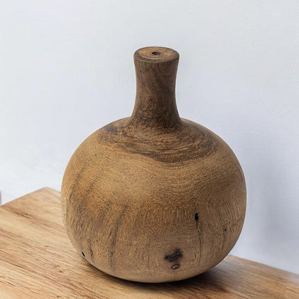 7" Brown Abstract Cylinder Solid Wood Table Vase