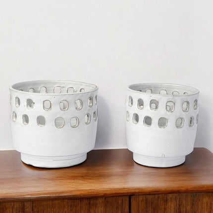 Set of Two White Abstract Cylinder Ceramic Table Vase