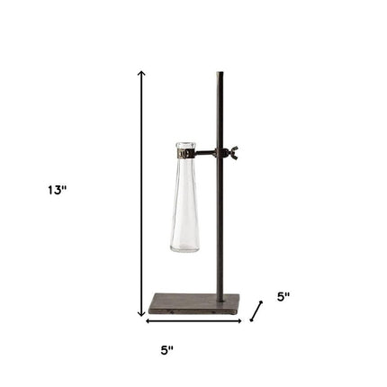 Set of Two Dark Brown Abstract Metal Cylinder Table Vases