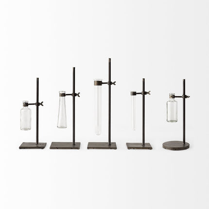 Set of Two Dark Brown Abstract Metal Cylinder Table Vases