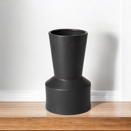 9" Black Abstract Cylinder Ceramic Table Vase