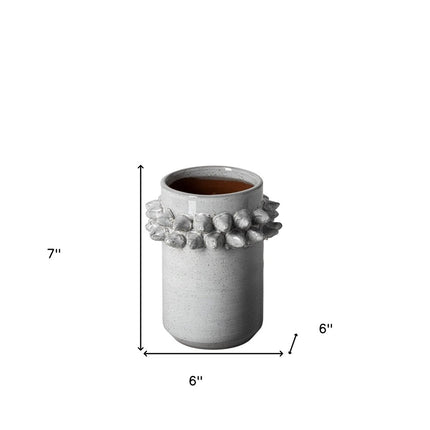 7" Gray Abstract Cylinder Spikey Ceramic Table Vase