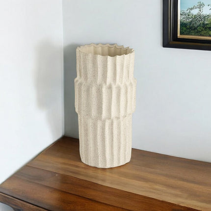 14" Sand Ceramic Cylinder Table Vase