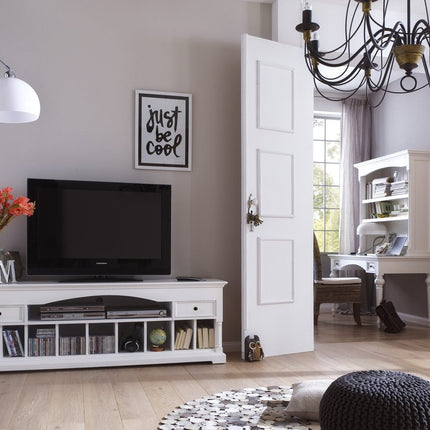 71" White Solid Console Table With Shelves And Drawers