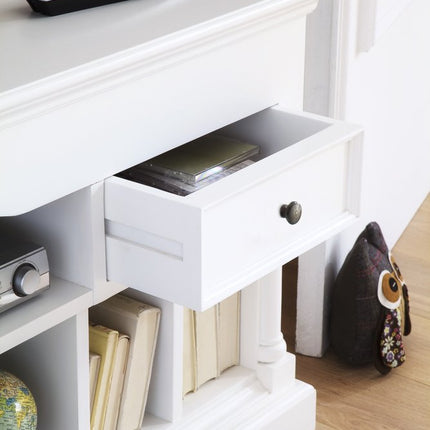 71" White Solid Console Table With Shelves And Drawers