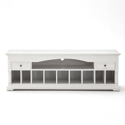71" White Solid Console Table With Shelves And Drawers