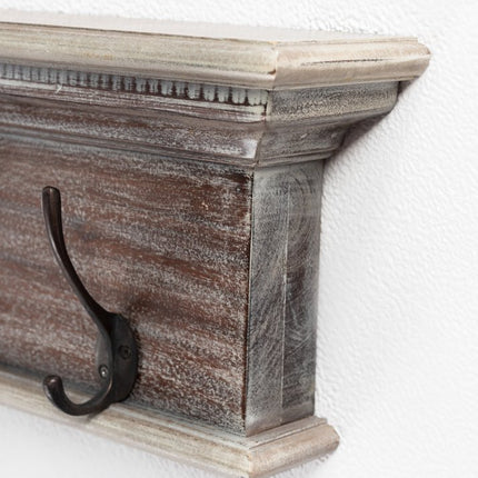 28" Brown Solid Wood Four Hook Wall Mount Coat Rack