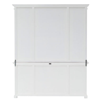87" White Wood Bookcase with Glass Doors Drawers and Baskets