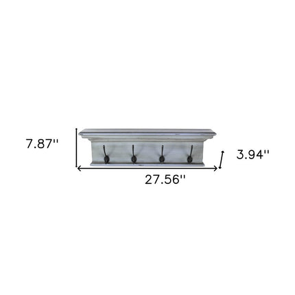 28" Black And Blue Solid Wood Four Hook Wall Mount Coat Rack