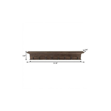 Rustic Dark Wood Eight Hook Hanging Coat Rack