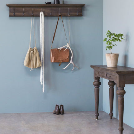 Rustic Dark Wood Eight Hook Hanging Coat Rack