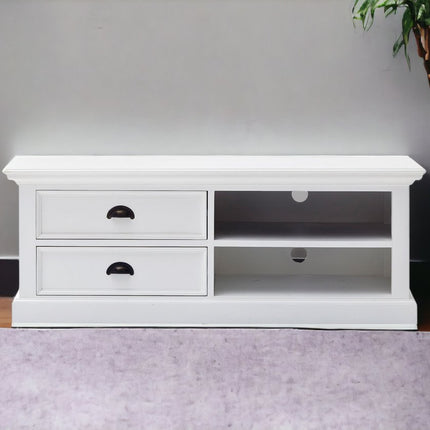 47" White Solid Wood Drawers and Open Shelving Entertainment Center