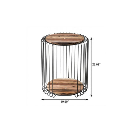 24" Modern Black and Rustic Brown Round End Table