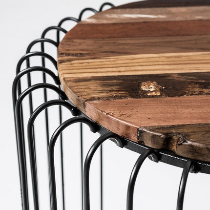 24" Modern Black and Rustic Brown Round End Table